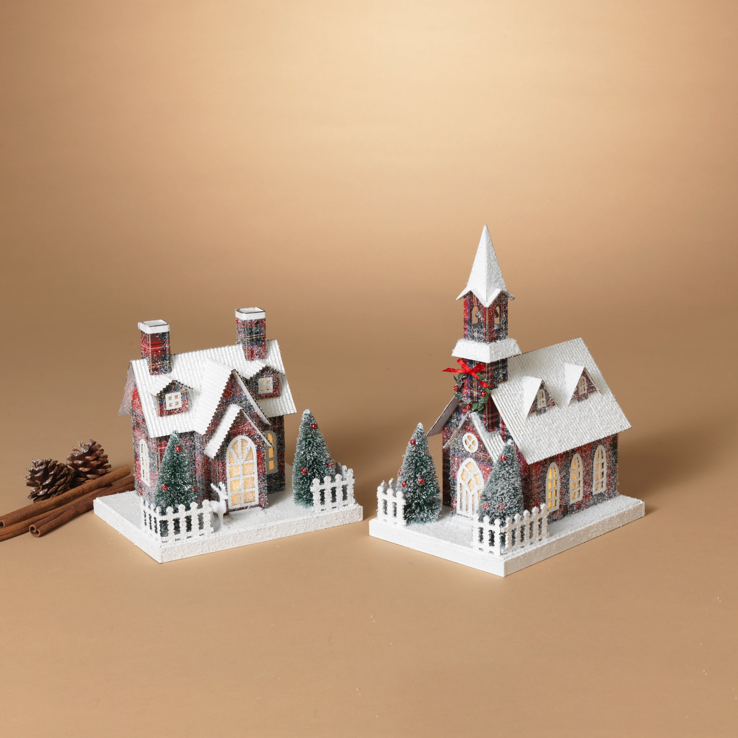 Radiant 12 in H Battery Operated Lighted Paper Church Tabletop Décor, 2 Assorted
